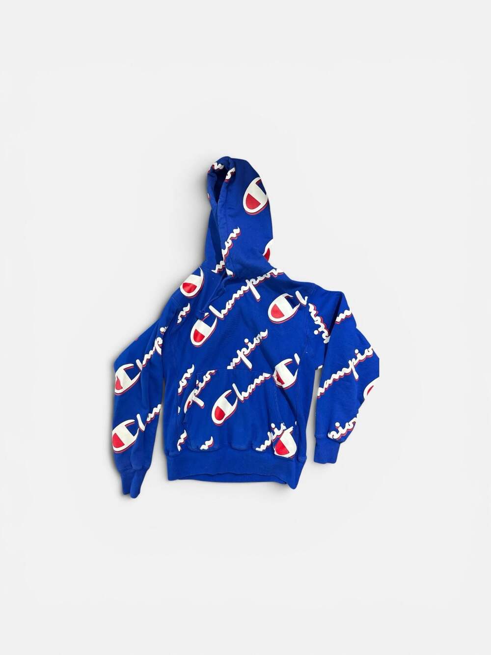 Champion Reverse Weave All Over Print Logo Hoodie Blue